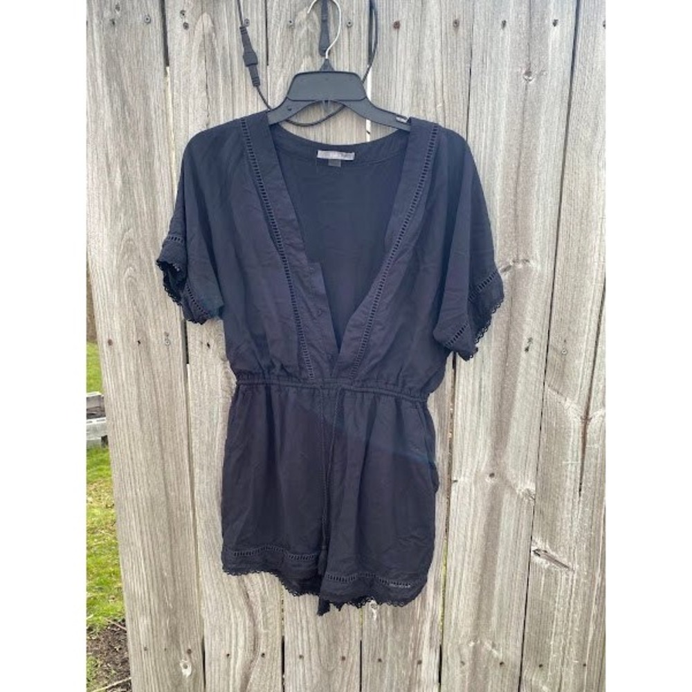 Tart Collections Black Modal Lace Trim Romper V-Neck Elastic Waist Small
